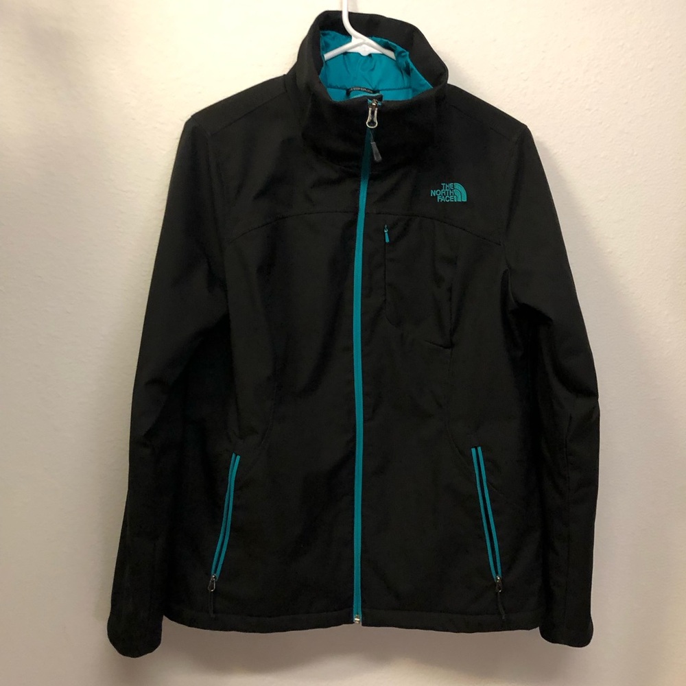 The North Face Womean's Black Softshell Jacket with Teal Accents